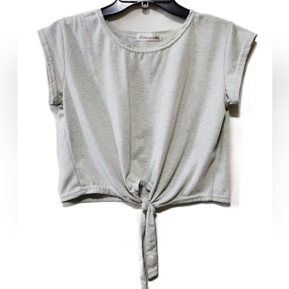 Crop Top Heather Grey with Knot tie NWOT